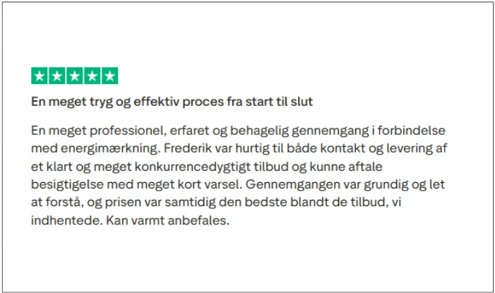 Trustpilot anmeldelse af energimærkning udført af Enervio