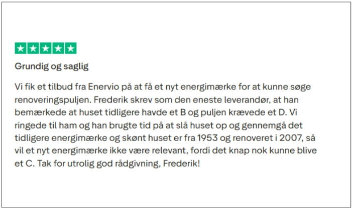 Positiv kundeanmeldelse af energimærke